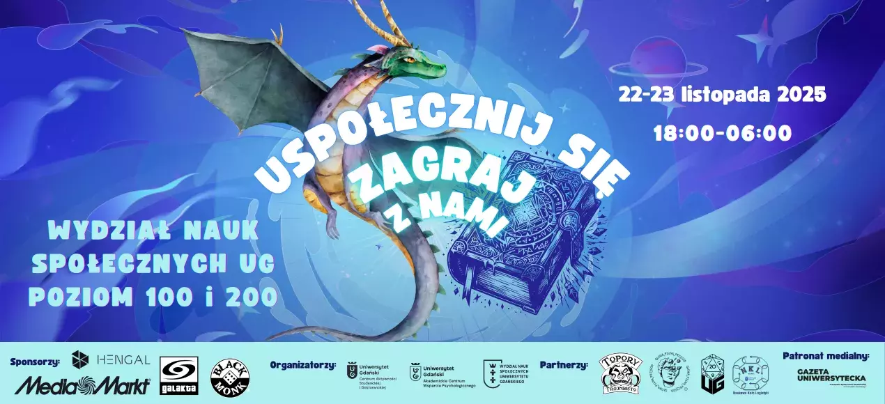 plakat "Uspołecznij się" ze szczegółami i wizerunkiem smoka