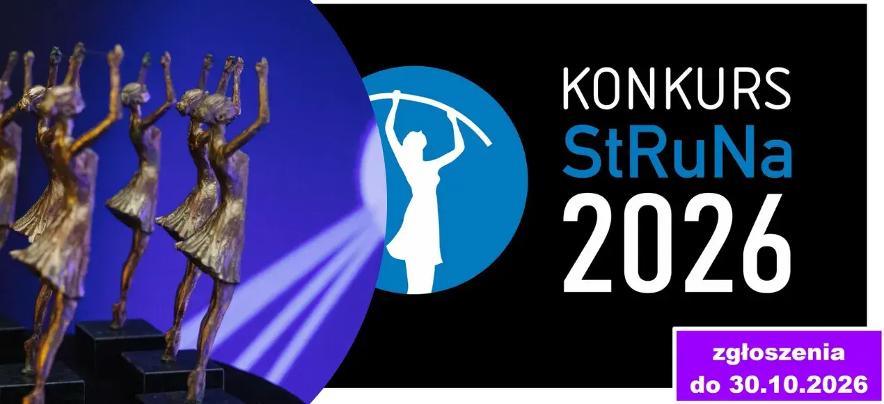 informacja o konkursie Struna do 30 października z logo i zdjęciem statuetek